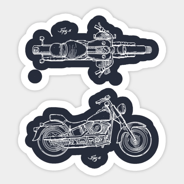 Motorcycle Vintage Patent Drawing Sticker by TheYoungDesigns